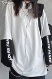Harajuku Long Sleeve T-shirt Women Autumn Patchwork Fake Two-piece Korean Fashion Casaul Oversized T Shirt