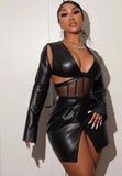 Winter Sexy Black Mesh See Through PU Leather