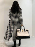 Jacket Women Winter New Korean Fashion Double Breasted Houndstooth Long Overcoat Thick Warm Woolen Coat ropa