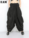 2023 New Spring Autumn High Elastic Waist Black Striped Big Pocket Wide Leg Loose Pants Women Trousers Fashion Tide