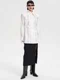 Women White Spliced Big Size Irregular Blouse New Lapel Long Sleeve Loose Fit Shirt Fashion Spring Autumn 2023