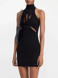 Toloer 2024 New Hollow Out Kink Design Sense Slim Show Thin Knitting Sleeveless Vest Skirt Female Sense Dress-Outfit