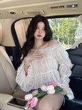 Party Sannian Women Blouse 2022 Early Spring New One-shoulder Beautiful Small Shirt Short Chiffon Shirt Women Clothes