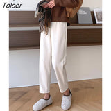 Korean Solid Color Women Harem Pants Apricot Gray Black Casual Pants Female Harajuku Loose Capri High Waist Trousers