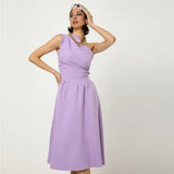 party French One-Shoulder A-Line Dress Woman Diagonal Collar Sleeveless High Waist Office Lady Mid-Calf Dress 2022 New