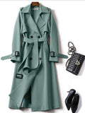 Spring Autumn Middle Long British Style Coat Coat Fashionable Solid Color Lapel Double Row Button Women's Coat