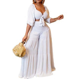 Summer Wrapped Bra Strap Wide Leg Pants Large Size Two-Set Casual