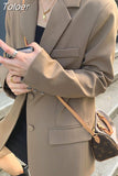 New 2023 Autumn Fashion Blazer Jacket Women Casual Korean Pockets Long Sleeve Coat Office Ladies Solid Loose