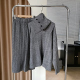 Women's Knit 3 Piece Set Twist Wool Sweater + Scarf + Midi Skirt 2022 Winter New Korean Sleeve