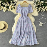 Collar Polka Dot Dress Women Short Puff Sleeves 2022 New Summer Beach Sundress French Sweet Chiffon Long
