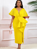 Summer Sexy V-Necked Lotus Leaf Side Open Nail Bead Party Dress Famous Temperament Banquet