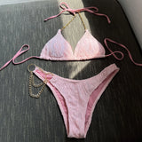 New Sexy Chain Drawstring Strap Swimsuit