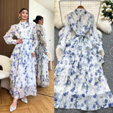 Dress Women 2025 New Fashion Collar Single Buckle Waist Lace Splicing Lotle Side Print