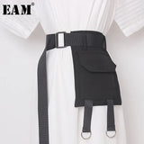 Black Pocket Metal Buckle Split Joint Long Wide Belt Personality Women New Fashion Tide All-match Spring 2022