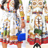 Pleated Short Sleeve Dresses High Waist Print Maxi Dress Fashion Casual Office Elegant Party Club Dresses For Women