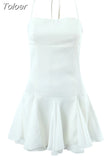 Spring Summer New Sexy Slim Fashion Women Halter Neck Tie Backless Pleated Short Strap Mini Dress