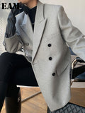 Women Woolen Double Breasted Blazer New Notched Long Sleeve Loose Fit Jacket Fashion Tide Autumn Winter 2022
