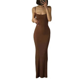 Summer Dresses Elegant Women Solid Color Spaghetti Strap Sleeveless Slip Long Dresses Casual Sundress Party Club