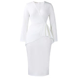 Women's 2025 Autumn/Winter Fashion V-Neck Long Sleeves Solid Colored Flawed Buffet OL Tongle African