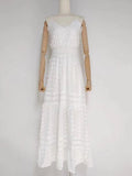 Lace Panel Sling Dress For Women V Neck Sleeveless High Waist Solid Sexy Midi Dresses Female Summer Clothing