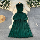 Luxury High-End Feeling Sleeveless Dress Women's Summer Lotus Leaves Side Waist Temperament Niche Chic Beautiful Long