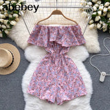 Slash Neck Floral Jumpsuits Shorts Casual Summer Women Overalls Ruffles Playsuits 2022 Sexy Ruffles Playsuit Off