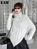 Zipper Big Size Irregular Knitting Sweater Turtleneck Long Sleeve Women Pullovers New Fashion Autumn Winter 2023