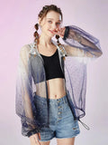 Summer Harajuku Sun Protection Coat Long Sleeve Transparent Jacket Gradient Sequin Female Jacket Women Feminine
