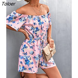 Fashion Floral Jumpsuit Women Playsuit Sexy Off Shoulder Jumpsuits-shorts Casual Wide Leg Pants Print Jumpsuit