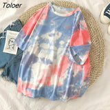 Sleeve T-shirts Women Tie-dye O-neck Chic Hot Sale Unisex Tees Teens Schoolgirls Harajuku High Street Ulzzang Tops
