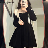 Vestidos De Mujer Vintage Dresses for Women Bandage Tunic Black Robe Vestido Feminino Korean Fashion A-line Velvet