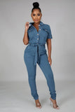 Casual Short Sleeve Denim Jeans Jumpsuit with