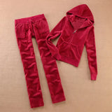 / Fall/2020 Women's Brand Velvet fabric Tracksuits Solid color Velour suit women Track suit Hoodies and Pants sapphire