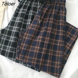 Pants Women Elastic Waist Plaid Wide Leg Trousers Womens Students Simple Chic Trendy Office Lady All-match Harajuku