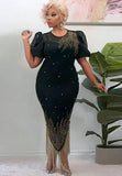 Elegant Beaded Puff Short Sleeve Tassels Party