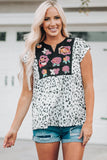Flower Embroidery Notched Neck