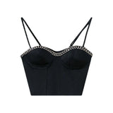 Sexy Patchwork Chain Tank Tops For Women Square Collar Sleeveless Slim Camis Female Summer Clothing Fashion
