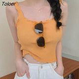Women Solid Ruffle Leisure Chic Simple Basic Sleeveless Tees All-match Sexy Sweet Womens Tanks Tops Girls Slim Crop