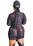 Plus Size Print Black Long Sleeve Bodycon