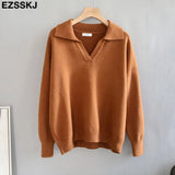 polo collar Autumn Winter Sweater pullovers Women 2021 loose thick cashmere Sweater Pullover women oversize sweater