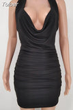Neck Cleavage Sleeveless Pacakge Hip Dress Women Halter Neck Backless Skinny Mini Dresses Elegant Draped Bodycon Club