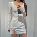 Graduation party Elegant Satin Dress Lace Patchwork Bust Pleated Push Up Dresses Low Chest Hem Split Vestido Hip Package Women