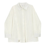 Women Blue Hem Slit Big Size Irregular Blouse New Lapel Long Sleeve Loose Fit Shirt Fashion Spring Autumn 2023