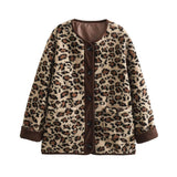Women's Fashion New Leopard Print Loose Jacket Lamb Wool