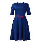 Women's Dress 2025 New Fashion Short-Sleeved Solid Color High Waist Swing African
