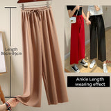 Slacks Women's Loose Summer Long Pants Soft Ice Silk Full-Length Black Wide Leg Pants Women Khaki High Waisted