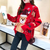 Oversized Sweater Women Autumn Winter Christmas Bear Red Sweater Turtleneck Leisure Pullover Loose Knitwear Coat Women