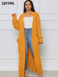 Winter Open Front Chunky Cardigan for Ladies Long Sleeve Cable Knit Floor Length Coat Fashion Side Big Pockets