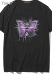t-shirt goth Top Harajuku tops Butterfly lightning print Loose Short Sleeve kawaii anime t shirt plus size