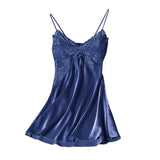 New Ladies Silk Sling Nightdress Women's Sexy Lingerie Satin Sleepwear Lace Cup V-neck Nightwear Homewear